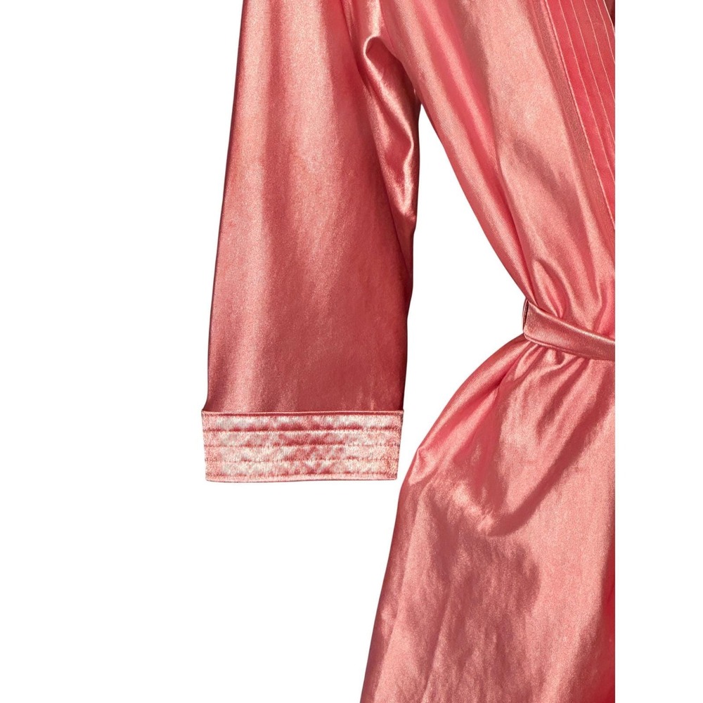 Vintage Robe Women Medium Pink Satin Liquid Shiny Loungewear Made in USA - Picture 4 of 11